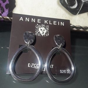 Anne Klein Hammered Silver Drop Clip-On Earrings
